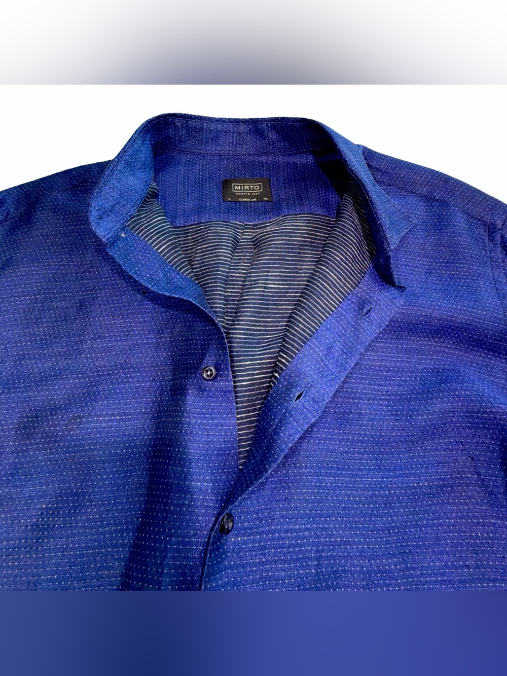 Mirto Madrid 1956 Men’s Blue Linen Cotton Shirt | Made in Spain | XXL - Picture 11 of 12